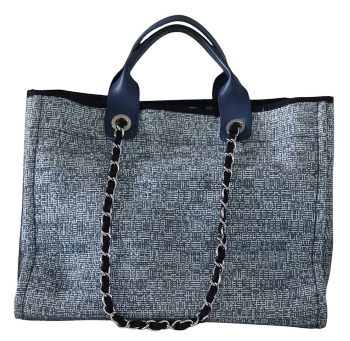 Authentic Chanel Deauville Blue Silver Glitter Tote Bag