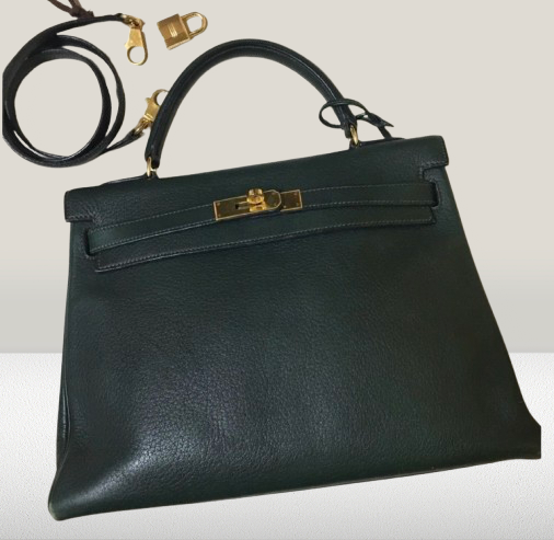 Hermès Vert Green Leather Kelly 32 Bag
