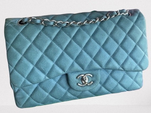 Chanel Turquoise Blue Caviar Leather Double Flap Bag