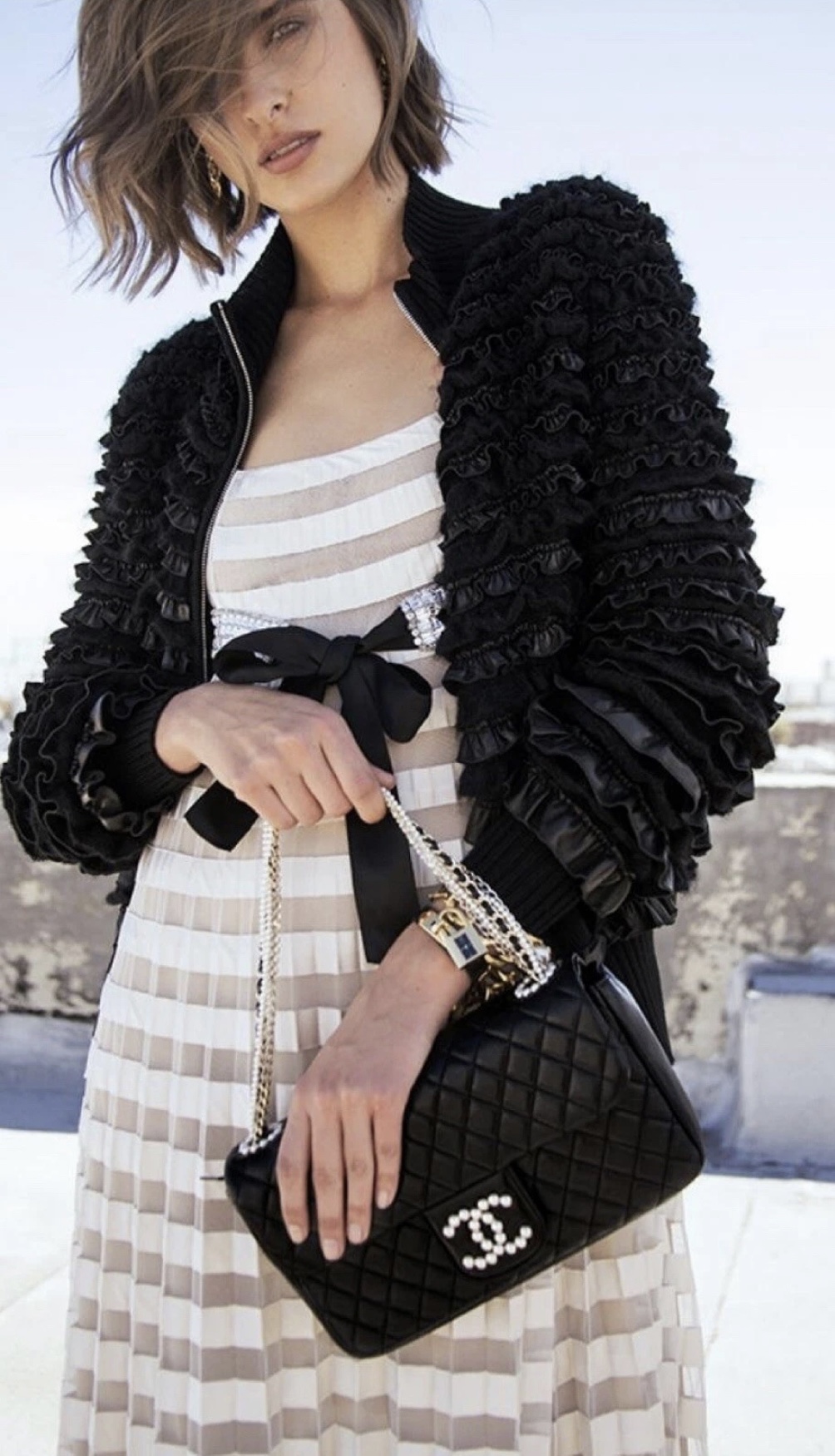 Chanel Westminster Pearls Black Leather Flap Bag