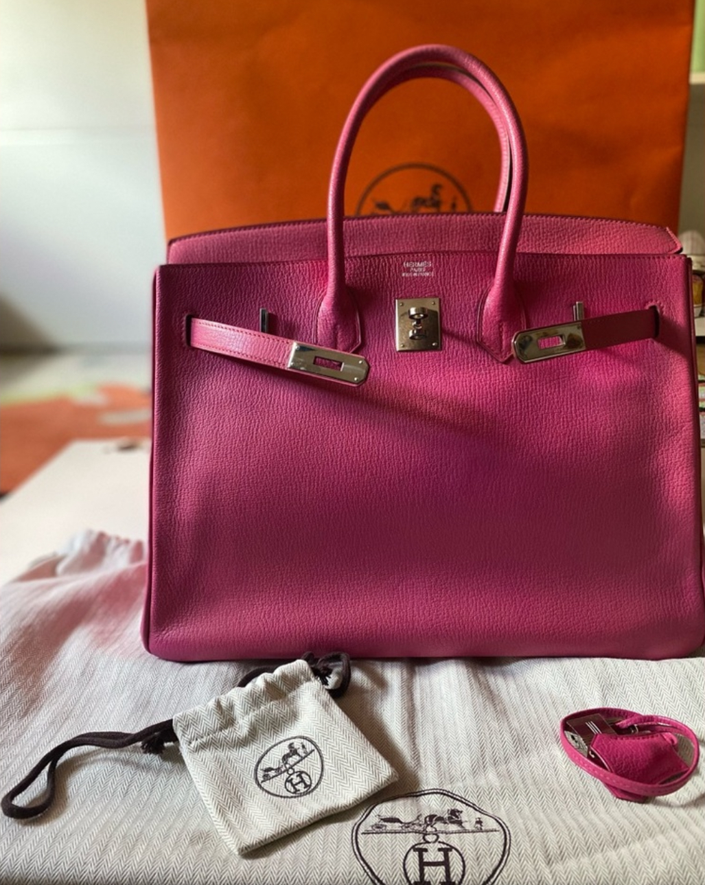 Hermes Rose Pourpre Togo Leather Birkin 30cm Bag