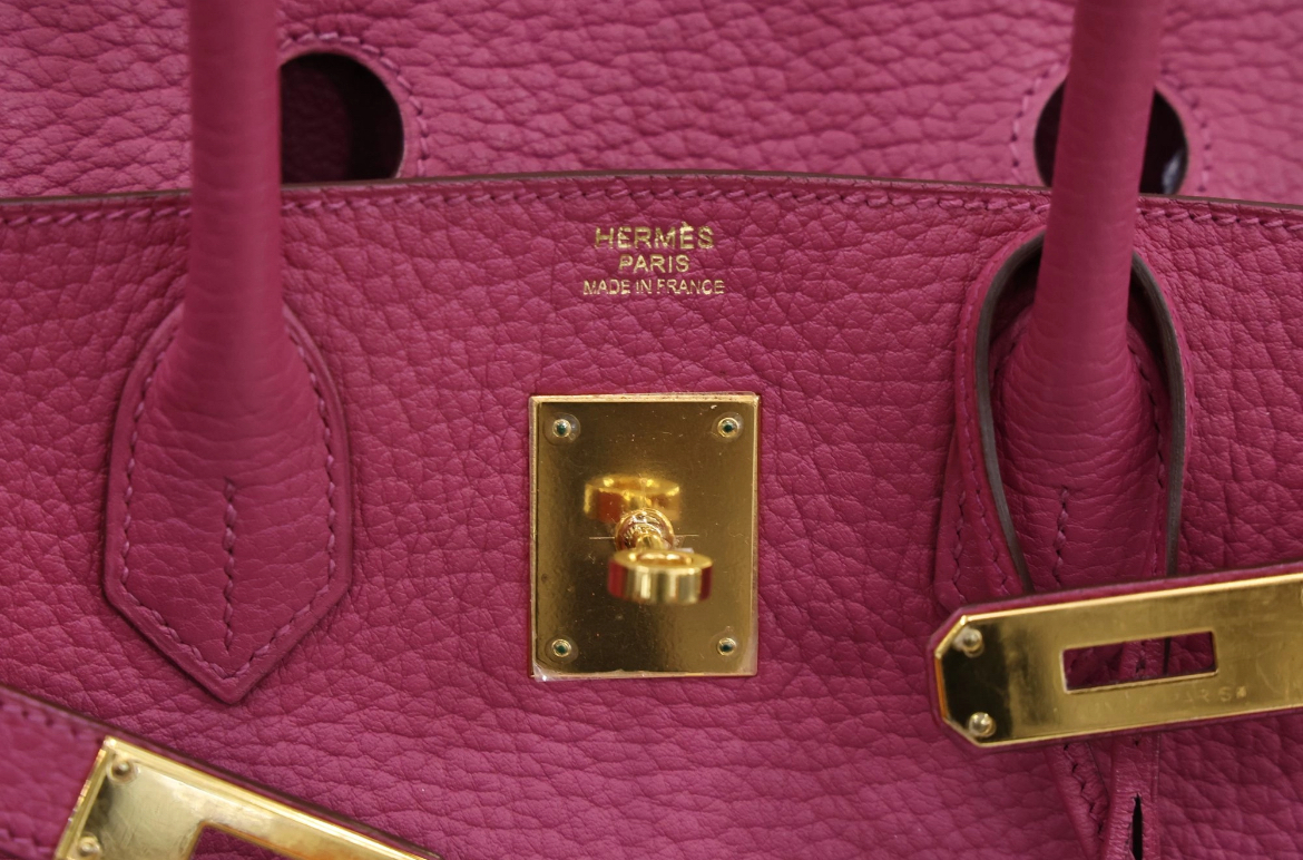 Hermes Rose Pourpre Togo Leather Birkin 30cm Bag