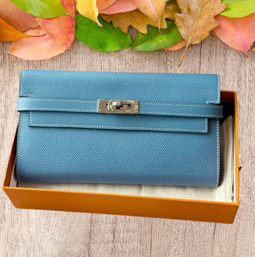 Hermes Blue Epsom Leather Kelly Wallet