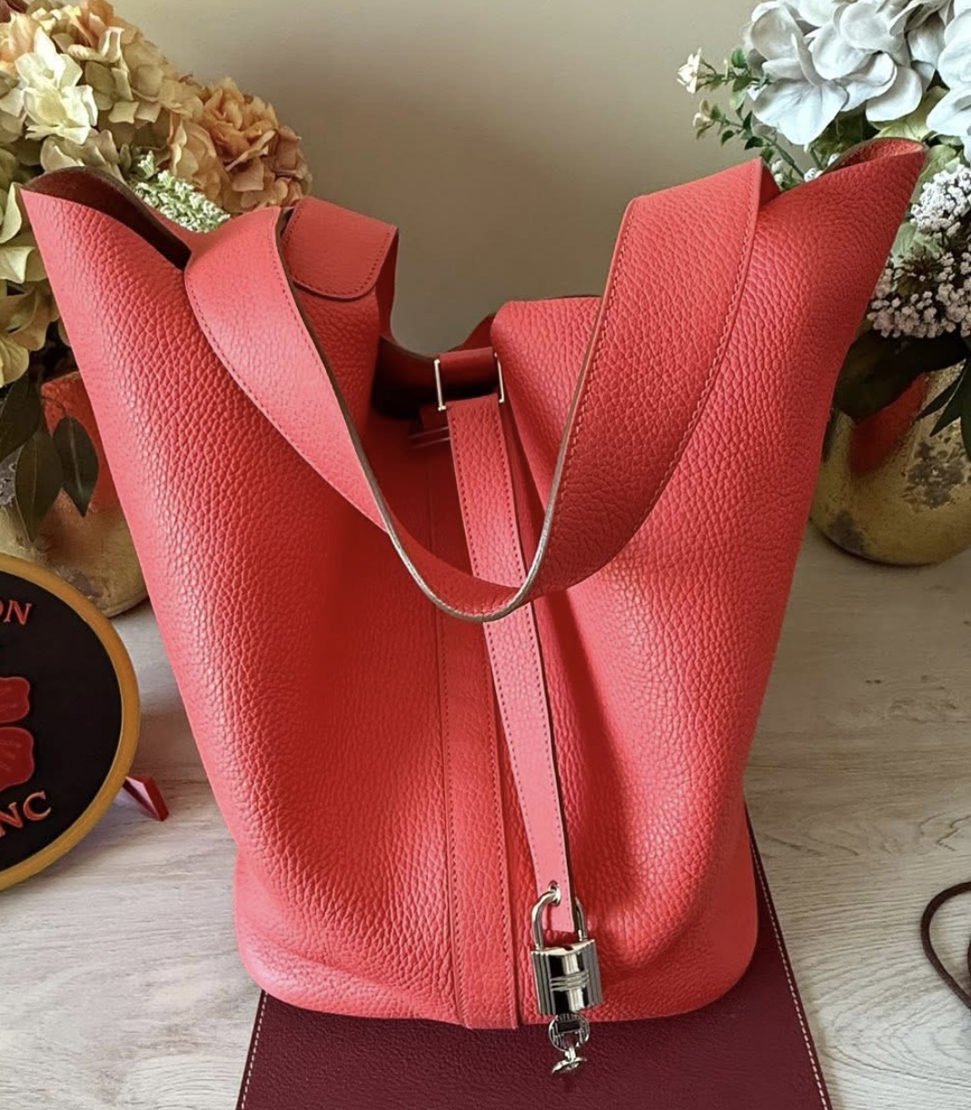 Hermes Rose Jaipur Leather Picotin TGM Bag