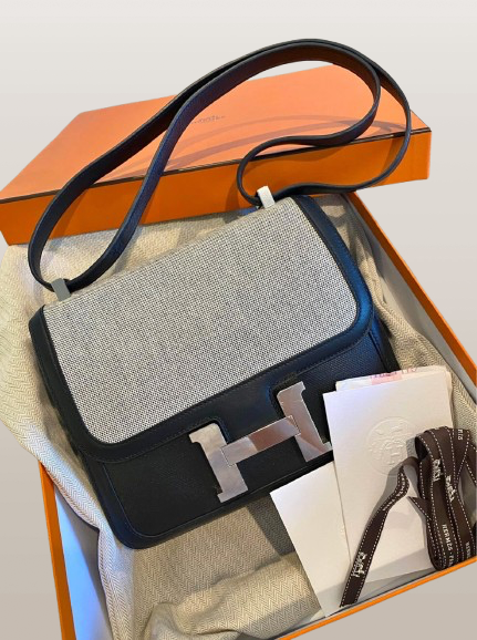 Hermes Black Constance Epsom Leather Toile 24 Bag