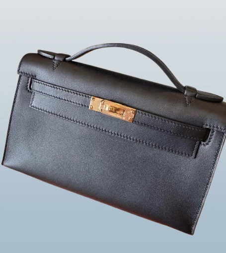 Hermes Kelly Pochette Black Swift Leather Bag
