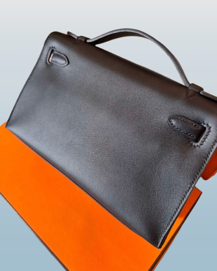 Hermes Kelly Pochette Black Swift Leather Bag