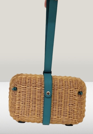 Hermes Rattan Wicker Teal Leather Evening Bag