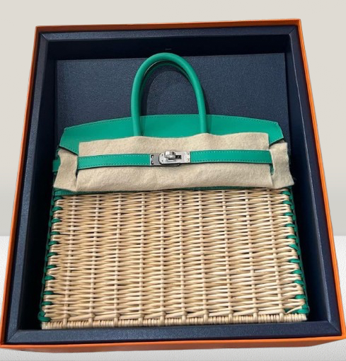 Hermes Menthe and Wicker Picnic Birkin 25 Bag