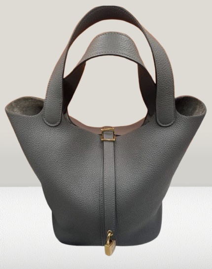Hermes Graphite Grey Leather Picotin 22 Handbag
