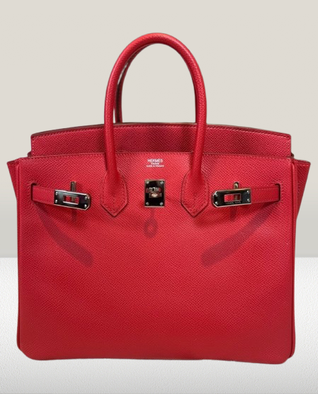 Hermes Red Leather Birkin 25 Bag