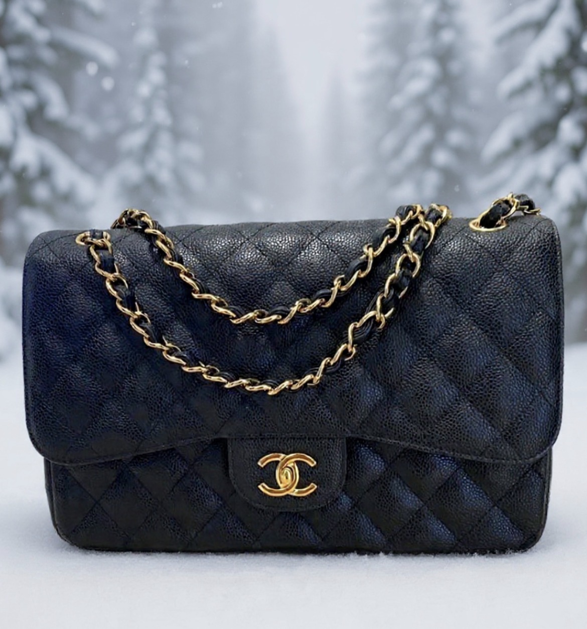 Chanel Black Caviar Leather Jumbo Double Flap Bag