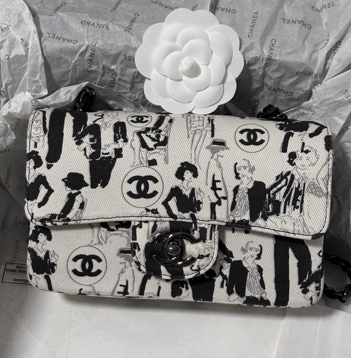 Chanel Karl Lagerfeld Black and White Flap Bag