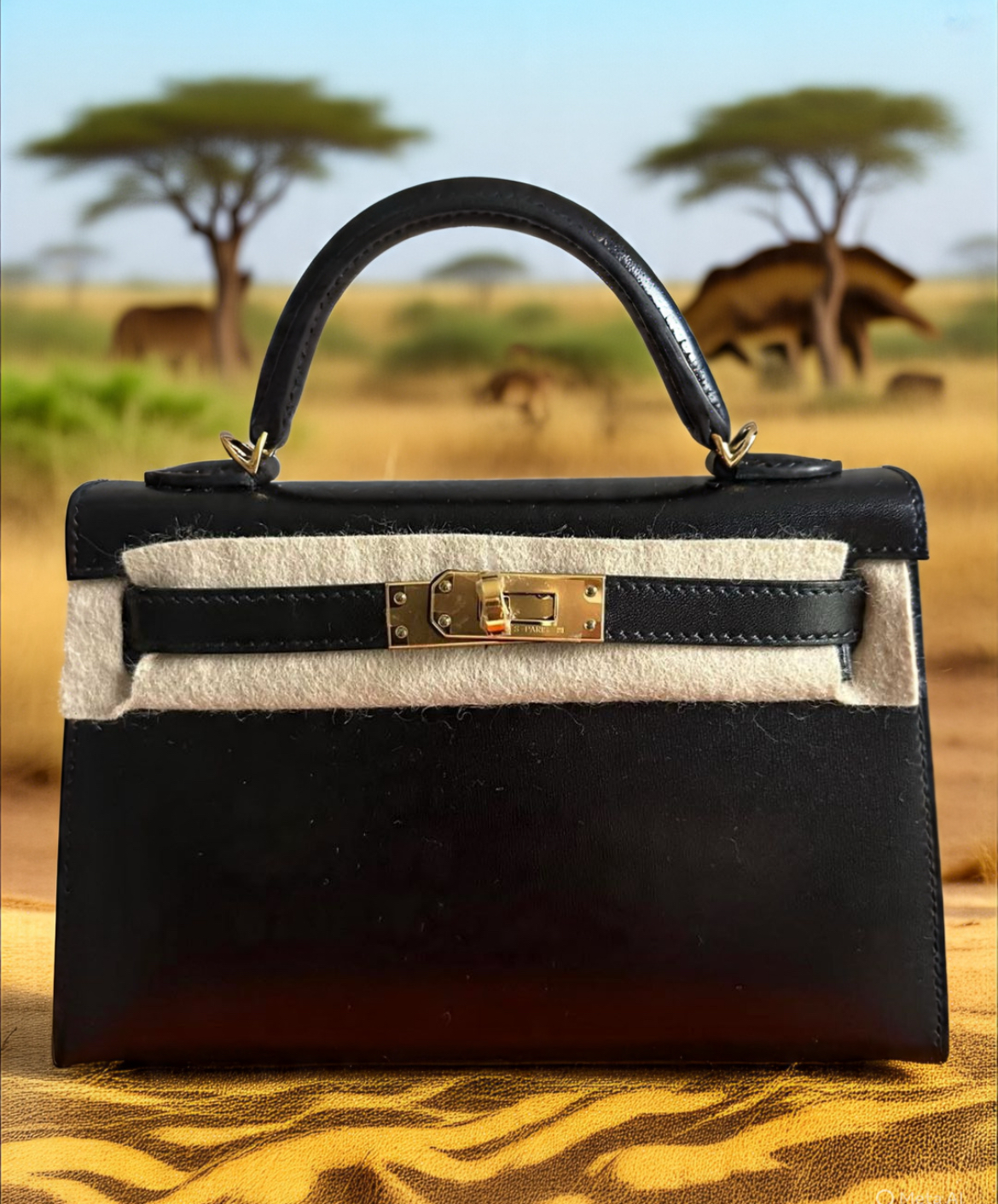 Hermes Black Leather Mini Kelly Bag w Gold HW