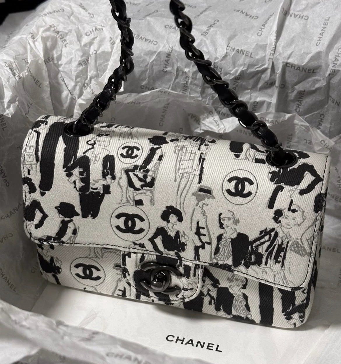 Chanel Karl Lagerfeld Black and White Flap Bag