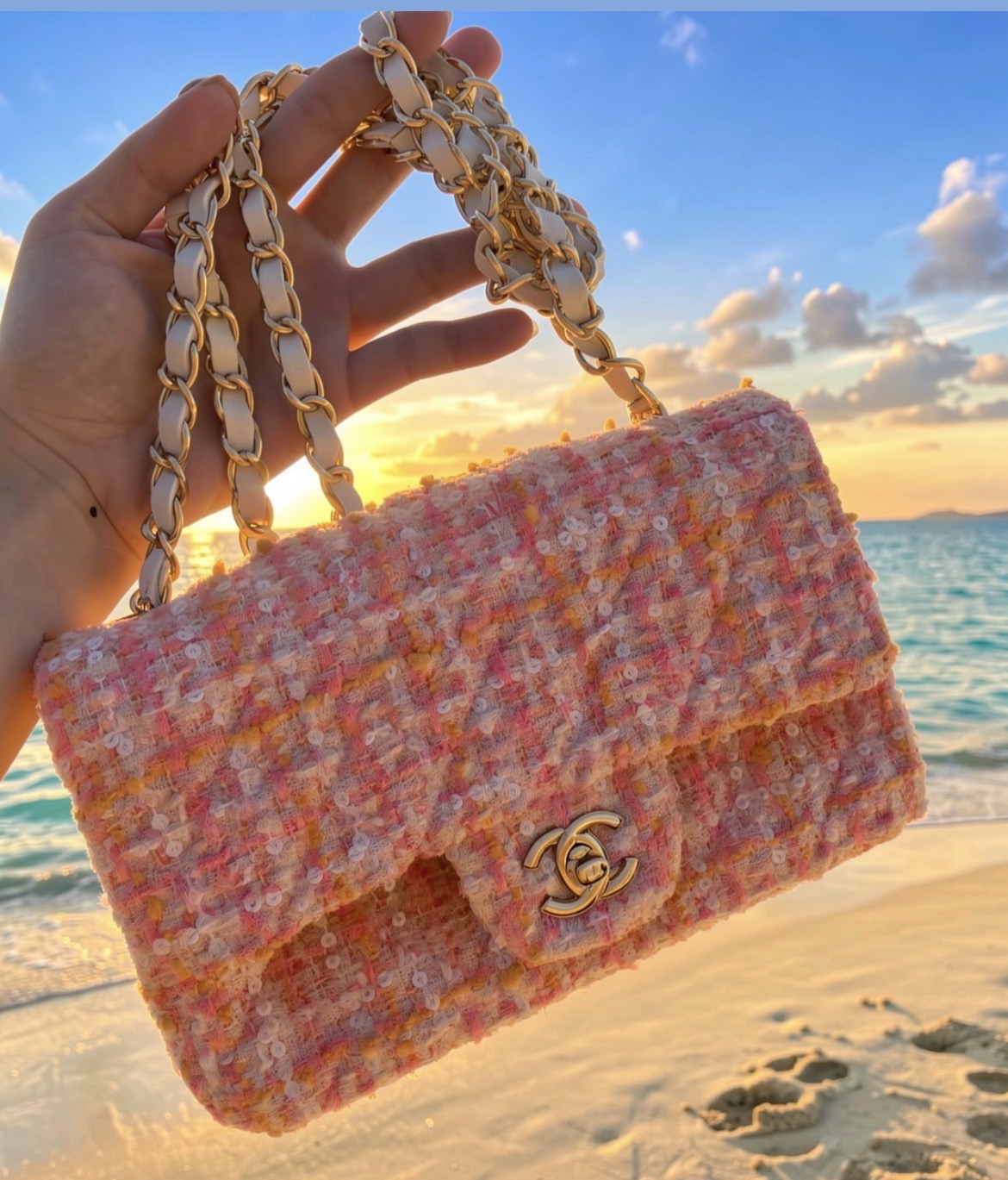Chanel Pink Sequins Tweed Confetti Bag 