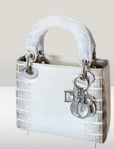 Christian Dior Lady Dior White and Gray Alligator Handbag