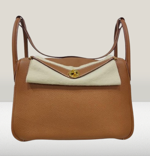 Hermes Lindy 30 Gold Leather Handbag