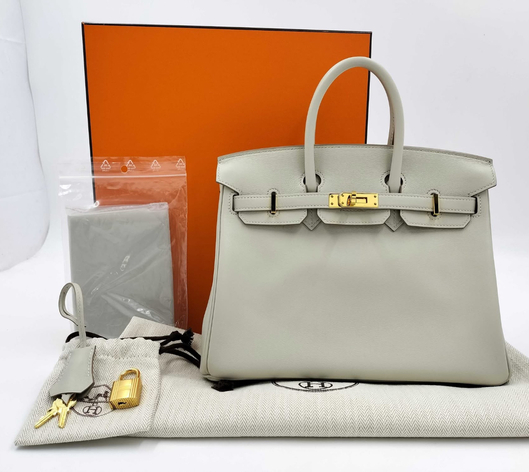 Hermes Grey Pearl Swift Leather Birkin 25 Bag