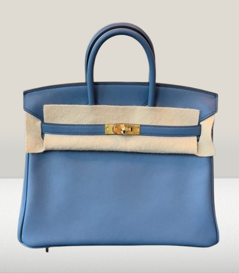 Hermes Bleu Agate Leather Birkin 25 Bag