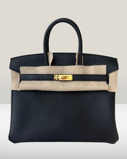 Hermes Black Noir Leather Birkin 25 Bag