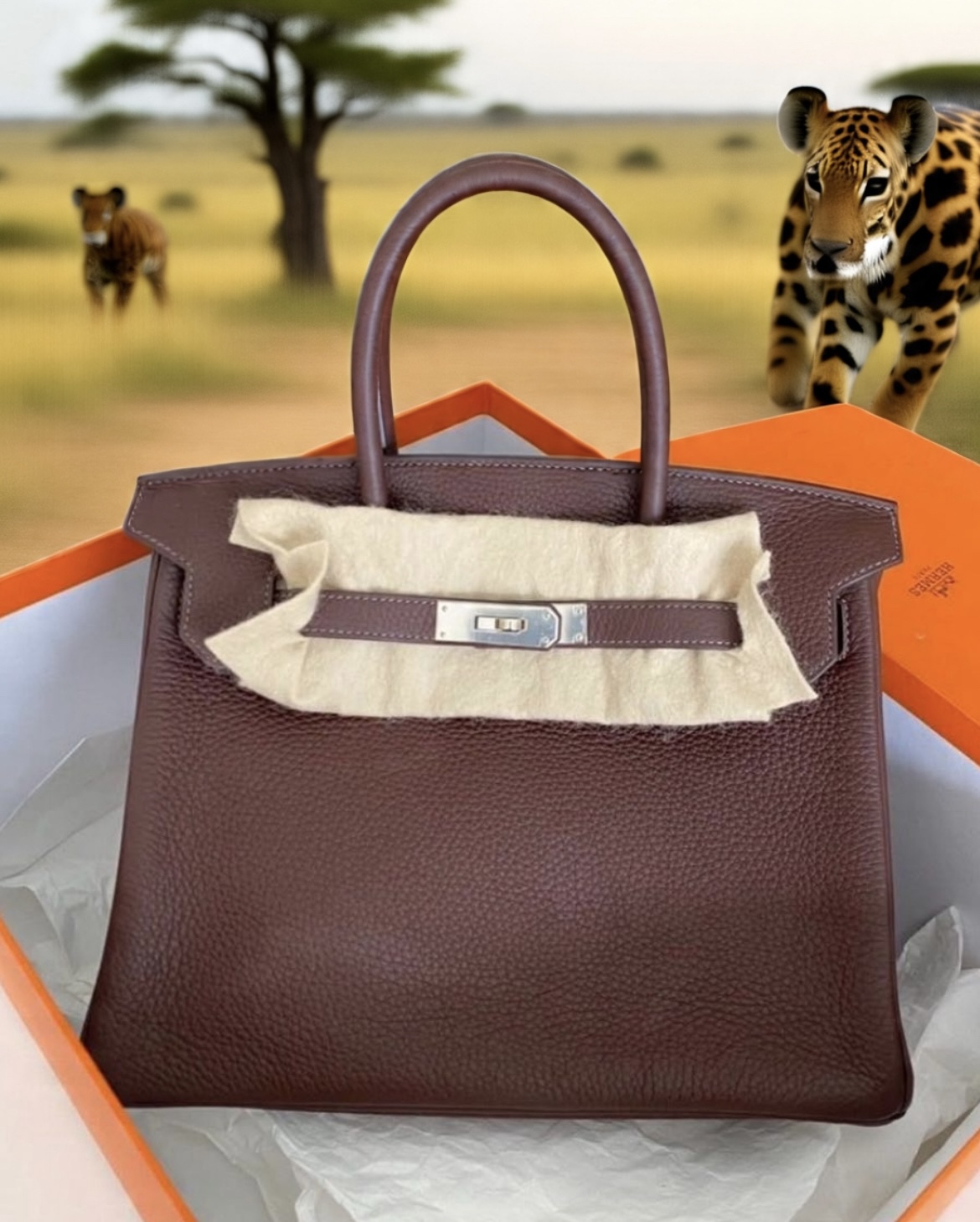 Hermes Havanne Brown Clemence Birkin 30 Bag