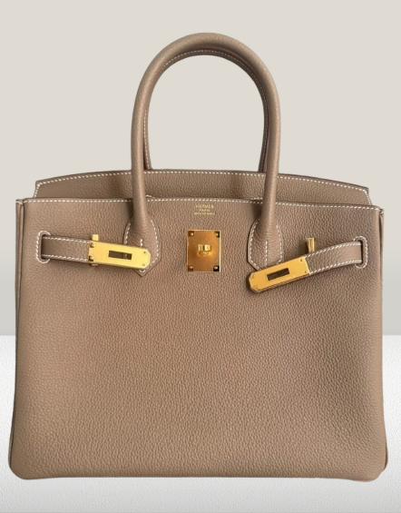 Hermes Etoupe Leather Birkin 30 Handbag
