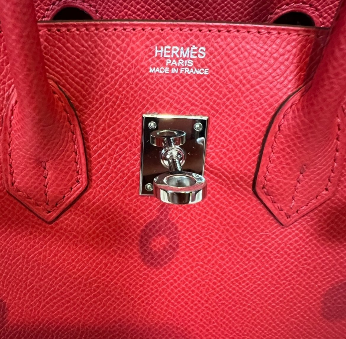 Hermes Red Leather Birkin 25 Bag