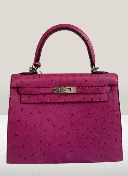 Hermes Rose Pourpre Ostrich Kelly 25cm Bag