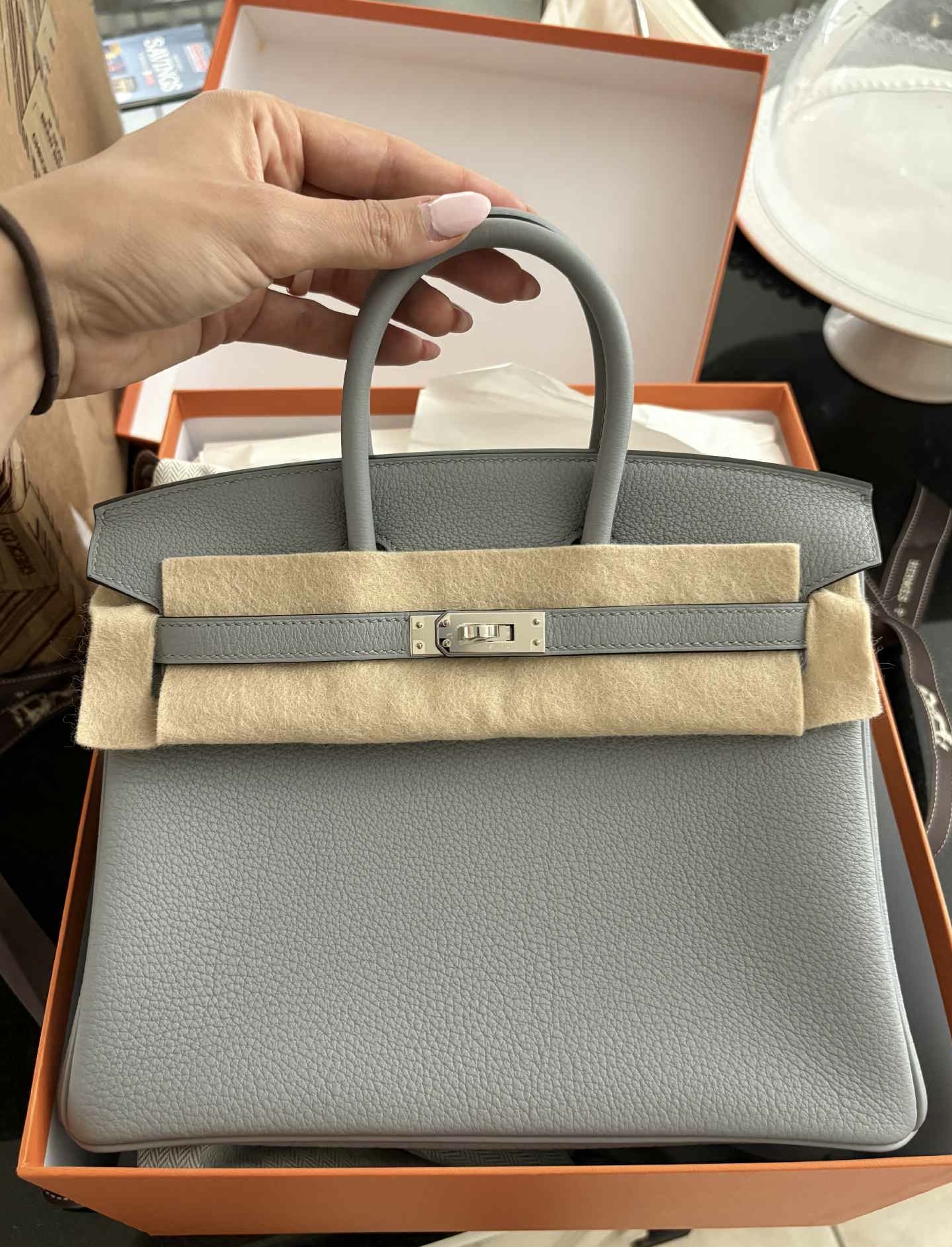 Hermes Gris Pantin Leather Birikin 25cm Handbag