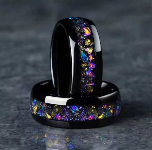 Black Opal Inlaid Rings
