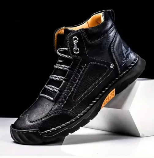 Men's Comfortable Handmade Leather Boots – Waterproof, Arch Support, Pressure Relief, Spacious Toe Box Outdoor Leather Shoes