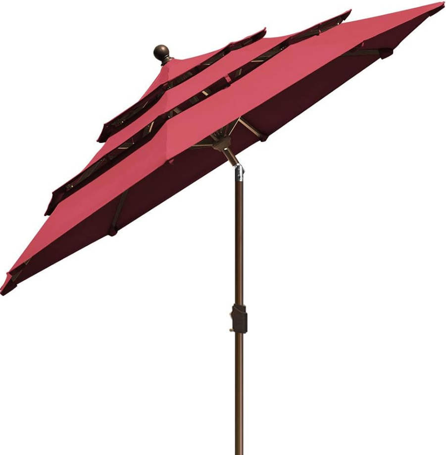 USA 10-Year-Non-Fading 9Ft 3 Tiers Market Umbrella Patio Umbrella Outdoor Table Umbrella with Ventilation, Burgundy