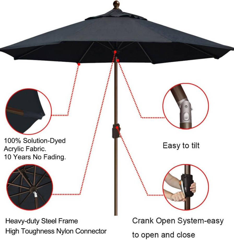 USA 10-Year-Non-Fading 9Ft Market Umbrella Patio Umbrella Outdoor Table Umbrella with Ventilation, Black
