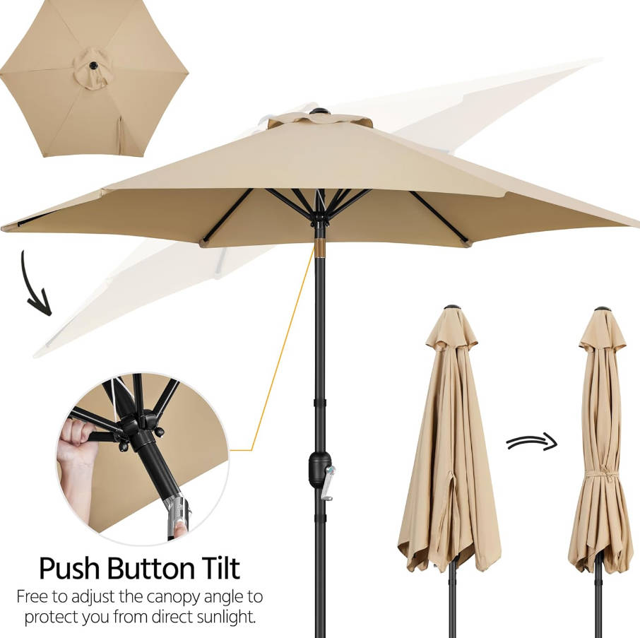 9FT Outdoor Patio Umbrella, Outdoor Table Umbrella with Push Button Tilt and Crank, Yard Sun Shade, UV Protection Waterproof for Garden/Deck/Backyard/Pool