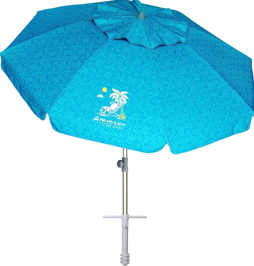 7ft Heavy Duty High Wind Beach Umbrella with Sand Anchor & Tilt Sun Shelter UV 50+ Protection Outdoor Sunshade Umbrellas Carry Bag for Patio Garden Pool Backyard Teal