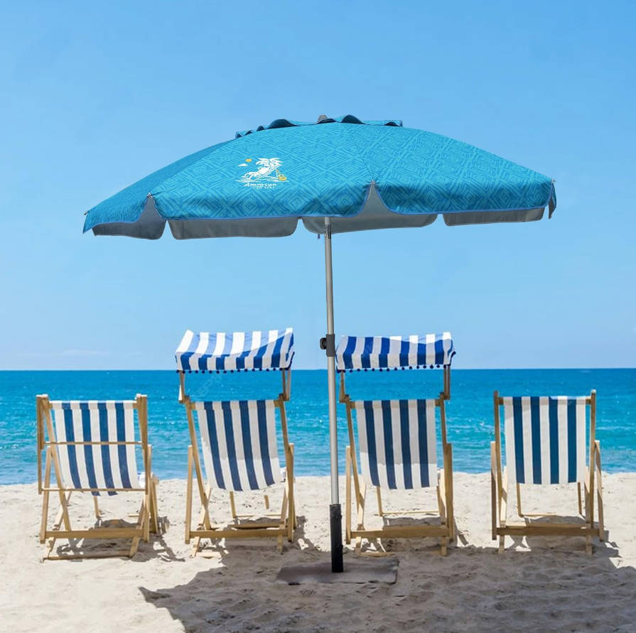 7ft Heavy Duty High Wind Beach Umbrella with Sand Anchor & Tilt Sun Shelter UV 50+ Protection Outdoor Sunshade Umbrellas Carry Bag for Patio Garden Pool Backyard Teal