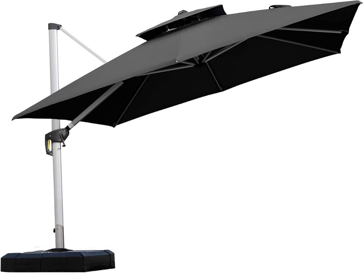10ft Patio Umbrella Outdoor Square Umbrella Large Cantilever Umbrella Windproof Offset Heavy Duty Sun for Garden Deck Pool Patio, Black