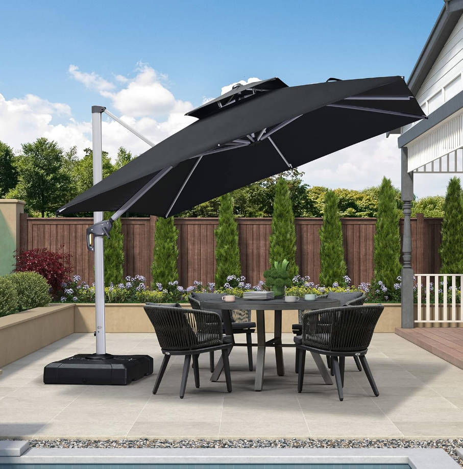 10ft Patio Umbrella Outdoor Square Umbrella Large Cantilever Umbrella Windproof Offset Heavy Duty Sun for Garden Deck Pool Patio, Black