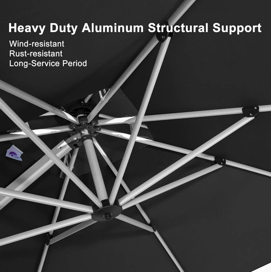 10ft Patio Umbrella Outdoor Square Umbrella Large Cantilever Umbrella Windproof Offset Heavy Duty Sun for Garden Deck Pool Patio, Black