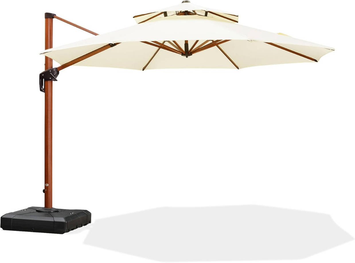 11ft Patio Umbrella Outdoor Round Umbrellas Large Cantilever Umbrella Windproof Offset Umbrellas Heavy Duty Sun Umbrella for Garden Deck Pool Patio, Cream