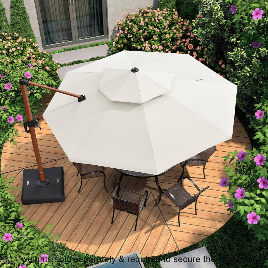 11ft Patio Umbrella Outdoor Round Umbrellas Large Cantilever Umbrella Windproof Offset Umbrellas Heavy Duty Sun Umbrella for Garden Deck Pool Patio, Cream