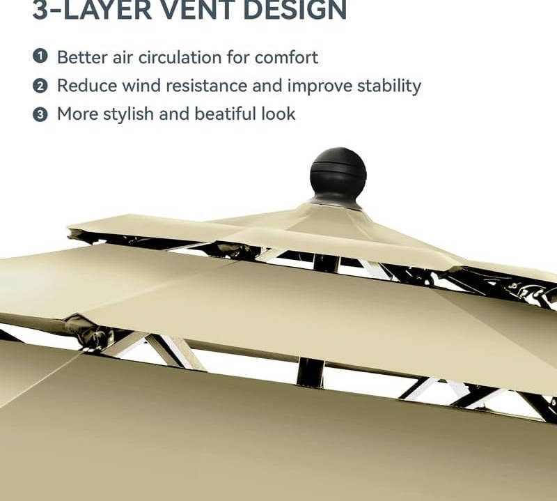 10ft Outdoor Patio Umbrella, Auto-Tilt Market Table Umbrellas with Crank, 8 Sturdy Ribs & 1.5" Pole UV Protection for Garden Deck Backyard Pool, Beige