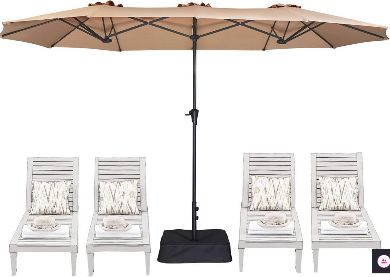 13FT Outdoor Patio Umbrella with Base Included, Double Sided Pool Umbrellas with Fade Resistant Canopy, Large Table Umbrella for Deck, Market, Backyard - Beige