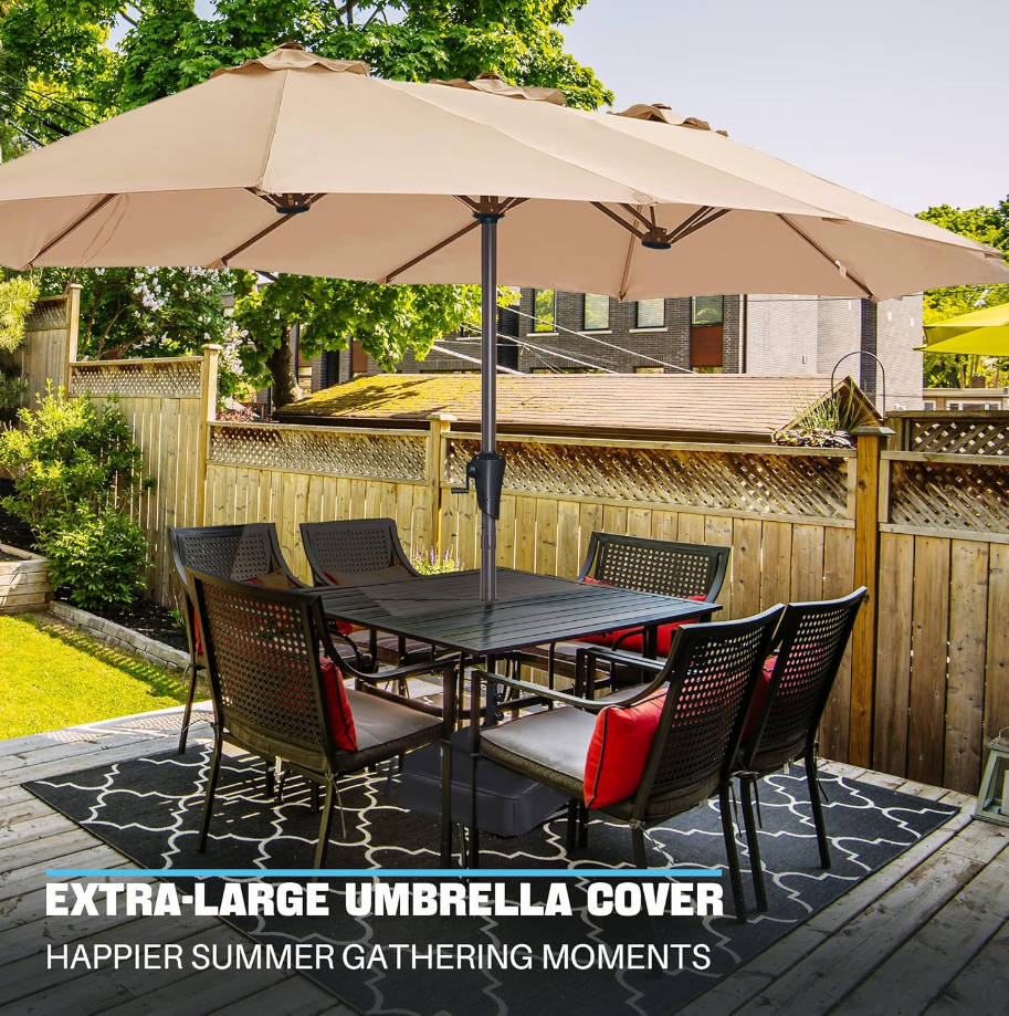 13FT Outdoor Patio Umbrella with Base Included, Double Sided Pool Umbrellas with Fade Resistant Canopy, Large Table Umbrella for Deck, Market, Backyard - Beige