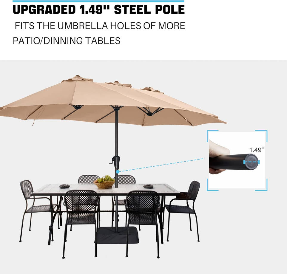 13FT Outdoor Patio Umbrella with Base Included, Double Sided Pool Umbrellas with Fade Resistant Canopy, Large Table Umbrella for Deck, Market, Backyard - Beige