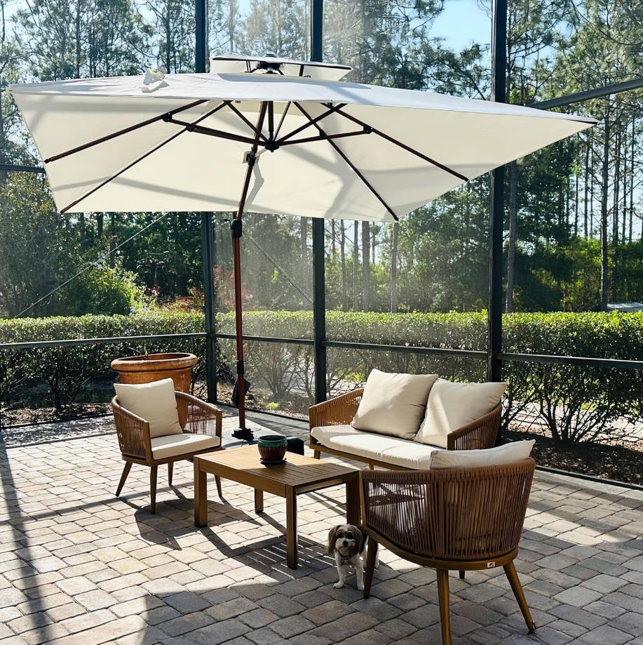 10ft Patio Umbrella Outdoor Square Umbrellas Large Cantilever Umbrella Windproof Offset Umbrellas Heavy Duty Sun Umbrella for Garden Deck Pool Patio, Cream