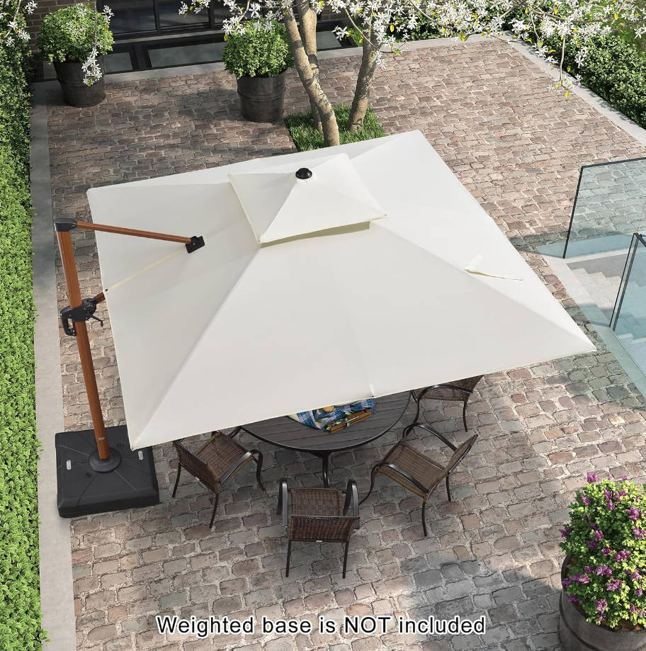 10ft Patio Umbrella Outdoor Square Umbrellas Large Cantilever Umbrella Windproof Offset Umbrellas Heavy Duty Sun Umbrella for Garden Deck Pool Patio, Cream