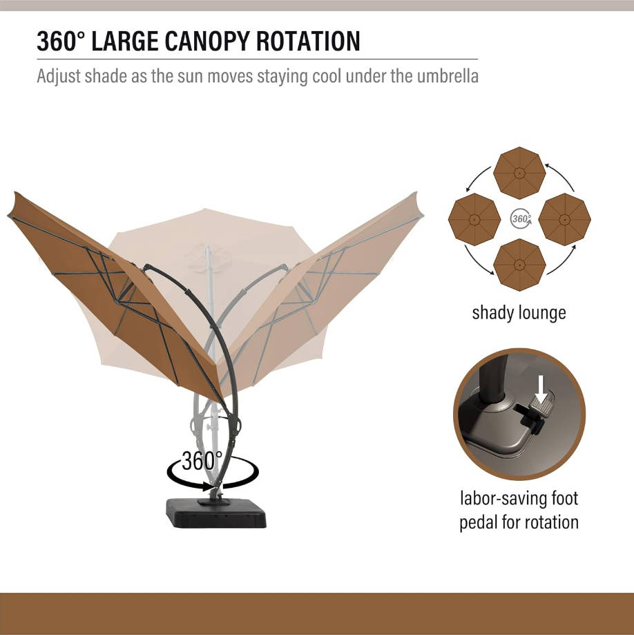 HOME Outdoor Patio Umbrella with Base Included, 11ft Large Sun Shade Cantilever Umbrella Deluxe Curvy Aluminum Offset Hanging Umbrella with 360° Rotation for Pool, Deck, Lawn (Tan)