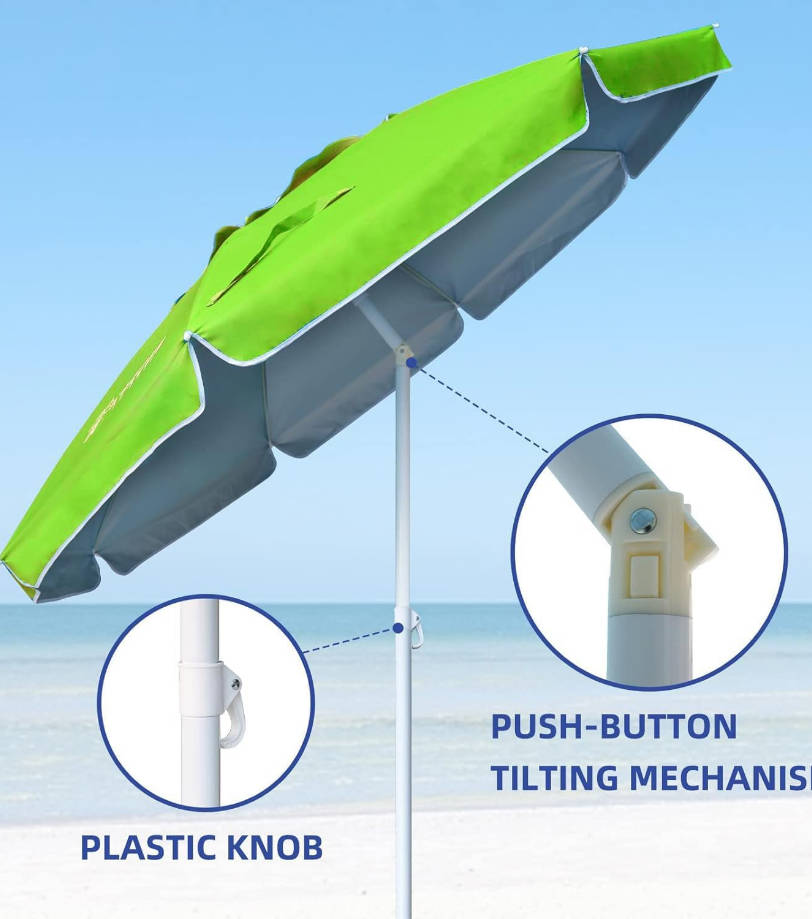 6.5ft Portable Patio Beach Umbrella for Sand with tilt Air Vent Sun Shelter, UV 50+ Protection Outdoor Sunshade Umbrella with Carry Bag for Patio Garden Beach Pool Backyard Green